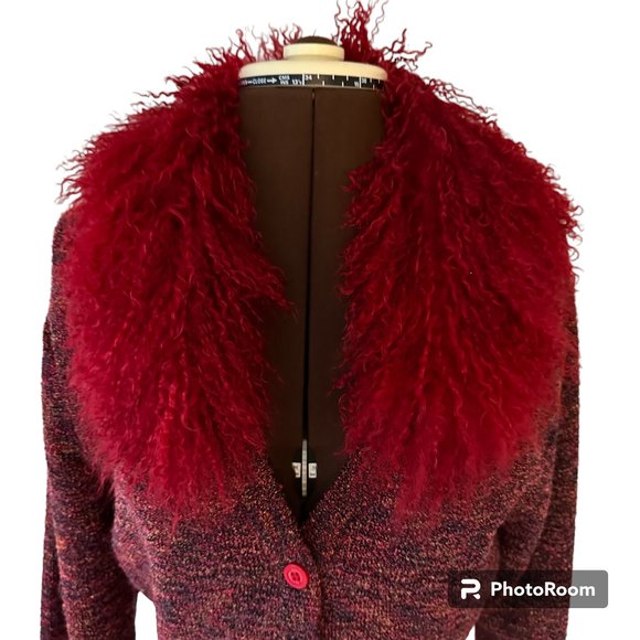 Parasuco Boucle Knit Cardi with Detachable Mongolian Lamb Collar - Picture 3 of 10
